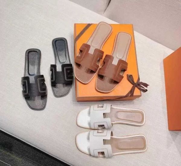 

2023 sandales fashion sandals genuine leather women slippers summer luxury flat slides ladies beach sandal party wedding oran slipper size 3, Black
