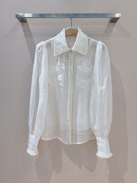 

women's blouses & shirts australian designer designs a new heavy work nail bead silk linen two-piece shirt for early spring vacation in, White