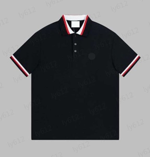 

black designer mens clothes spring summer fashion luxury casual relaxed classic stripe print neckline beaded polo shirt mens tee clothing 0, White;black