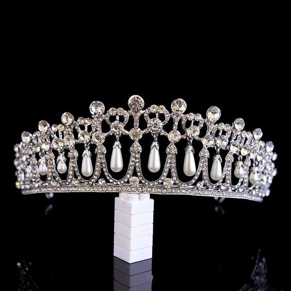 

silver plated princess diana crystal pearl crown bridal hair ornament bride