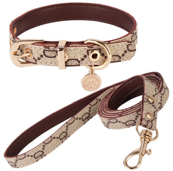 

accessories designer dog collars leashes set soft adjustable printed leather classic pet collar leash sets for small dogs outdoor durable mo, Silver