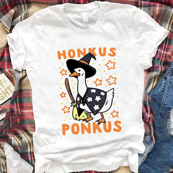 

t-shirt halloween witches duck tshirt cute honkus ponkus funny goose witches cotton shirt, White