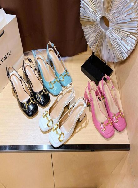 

luxury design sandals designer solid white color pink buckle decor chunky heels cover toes meeting shoes large sizes from euro 41 2157777, Black