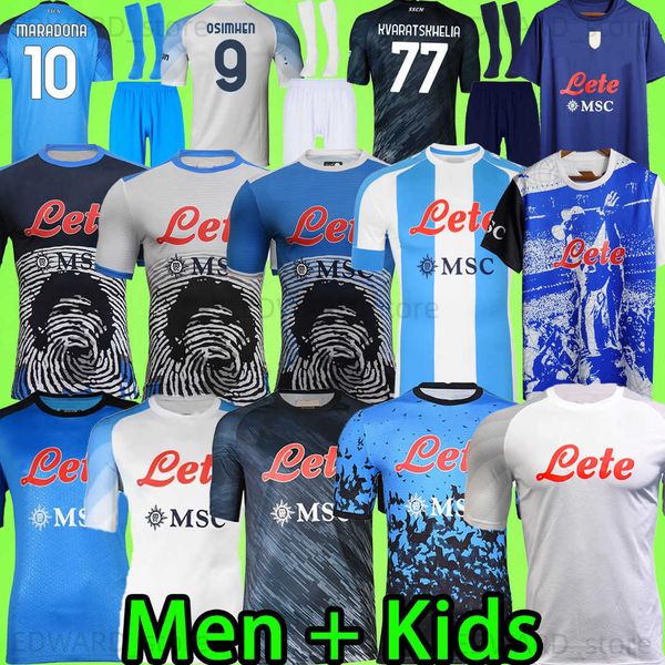 

22 23 24 napoli soccer jerseys men kit kids sets maglia naples 2022 2023 kvaratskhelia maradona min jae football shirt t osimhen lozano ssc, Black