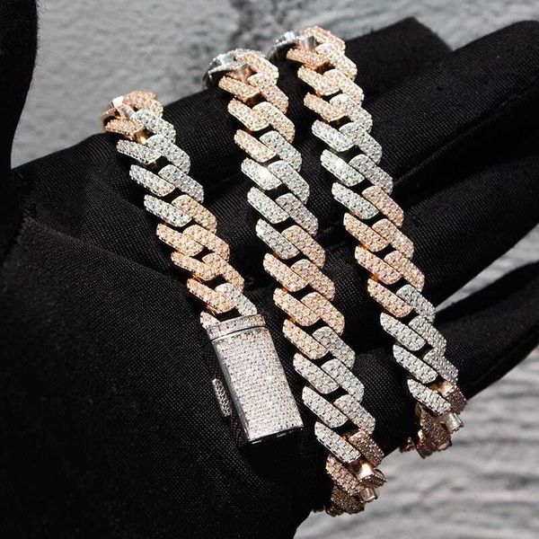 

12mm customized hip hop iced out jewelry moissanite cuban chain two tone cuban link chain, Silver