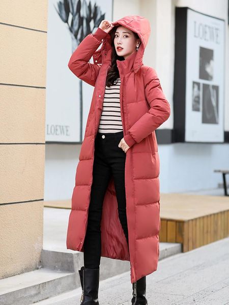 

leather ailegogo new winter women hooded thickness warm long cotton parka casual female loose wadded zipper coat snow outwear, Black
