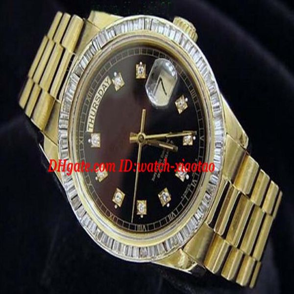 

luxury watches wristwatch 18k yellow gold watch black diamond bezel 18038 watch 36mm automatic mens men's watch w240f, Slivery;brown