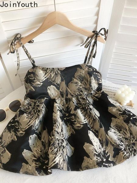 

t-shirt crop 2022 women's clothing lace up backless sling tanks vest floral summer y2k mujer korean fashion tees camis, White