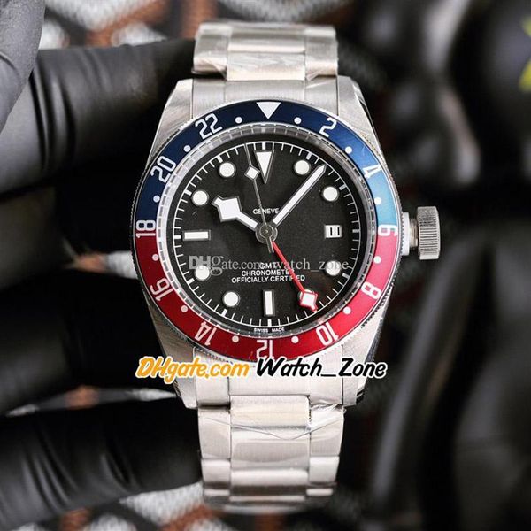 

42mm date gmt black dial asian 2813 automatic m79830rb-0001 mens watch m79830rb blue red bezel stainless steel bracelet gents watc220v, Slivery;brown