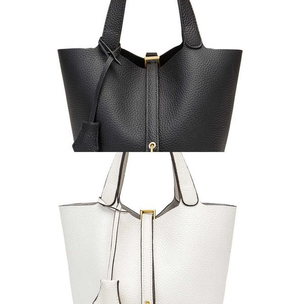 

designer luxury genuine leather women's vegetable basket layer soft cow skin litchi pattern ancient shu bucket bag handbaghmpuykwh pico