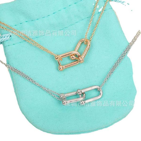 

designer925 sterling silver hardwear double buckle necklace female personality tiffy chain clavicle couple short, Black