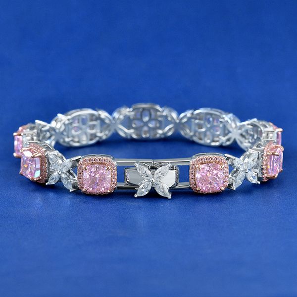 

valuable pink diamond bangle bracelet 100% real 925 sterling silver wedding bracelets for women engagement party jewelry gift, Golden;silver