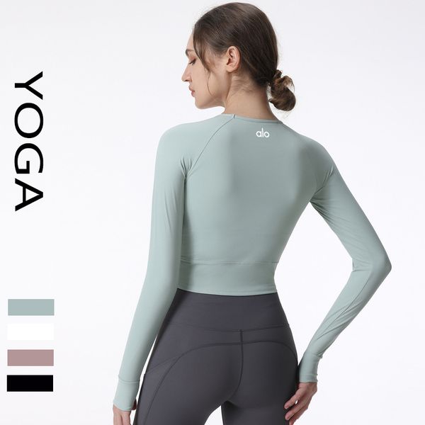 

alo yoga designer clothes women's long sleeve with chest pad running sports quick dry clothes crop tight fitness clothes