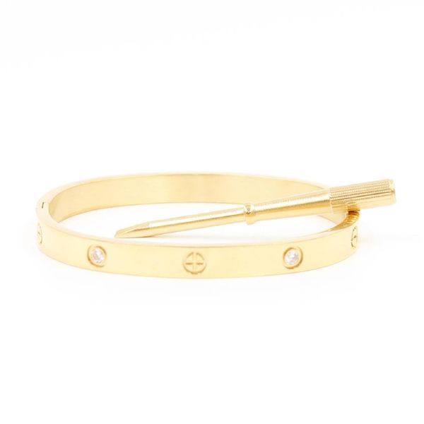 

cuff love bangle 18k gold never fade 15-22 size with dust bag with screwdriver luxury brand gift for girlfriend couple3064, White