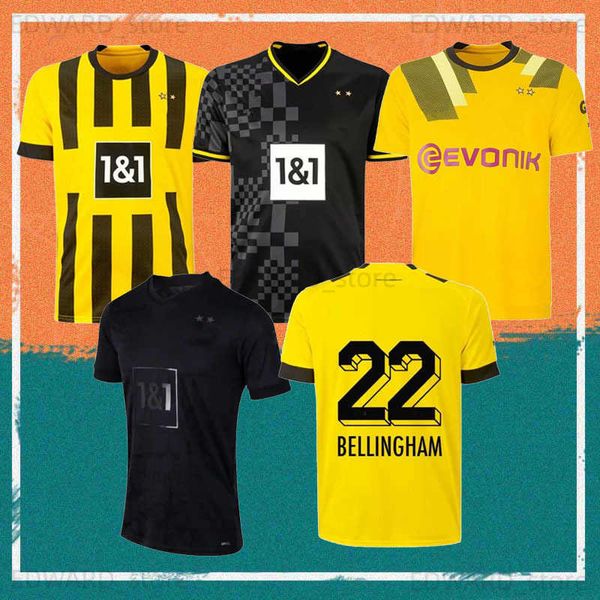 

diy t-shirt 22/23 reus reyna soccer jerseys 2022 home dortmund schulz brandt bellingham sancho haller shirt hazard witsel malen kids kit foo, Black