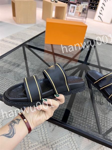 

leather slide slippers designer flat mens summer sandals fashion luxury leisure resort beach, Black