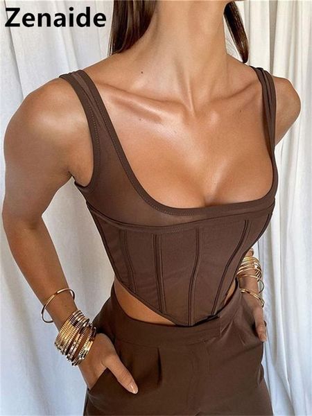 

tanks zenaide transparent brown sleeveless tank tube 2021 autumn women fashion off shoulder backless club corset crop, Black;white