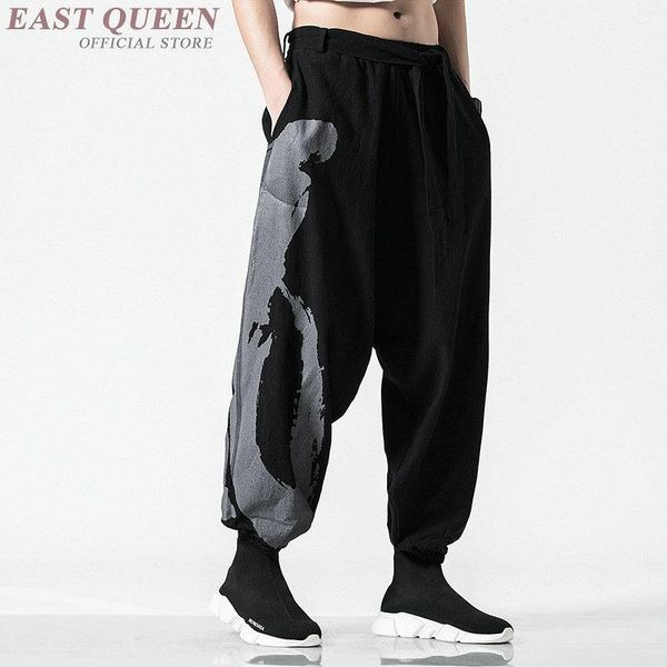

pants traditional chinese pants streetwear mens hemp clothing harem sweatpants pantalon kung fu japanese trousers kimono pants kk2865, Black