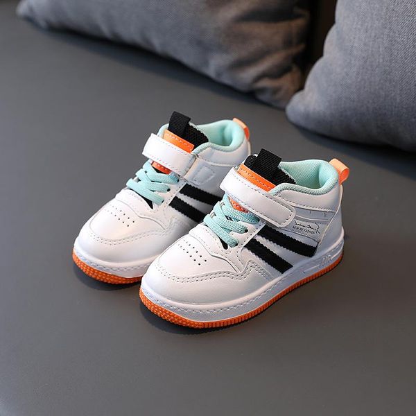 

athletic baby shoes footwear basketball child spring autumn girls skate mid-white breathable boys student casual e3925, Black