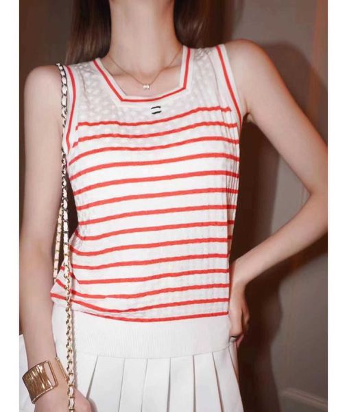 

23ss camisole vests womens tanks camis womens designer clothing vest camis tank knitted striped color matching embroidery knitted vest women, White