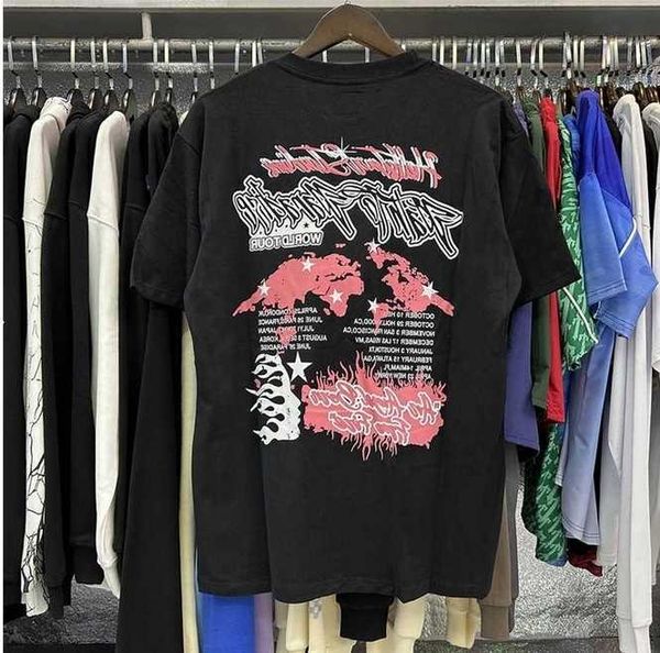 

Short Sleeve Top T Shirt hellstar 23ss foil print Black Loose fitting Grey Rappe Lettering High Quality washed fabric, 004