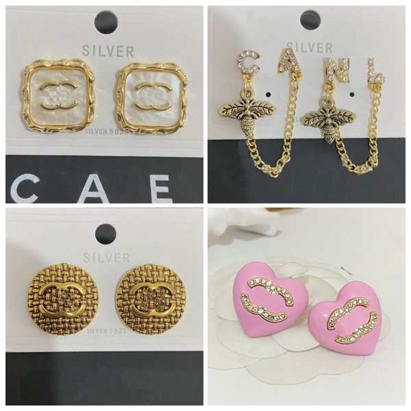 

simple 18k gold plated 925 silver luxury brand designers letter stud geometric famous women round crystal rhinestone pearl earring