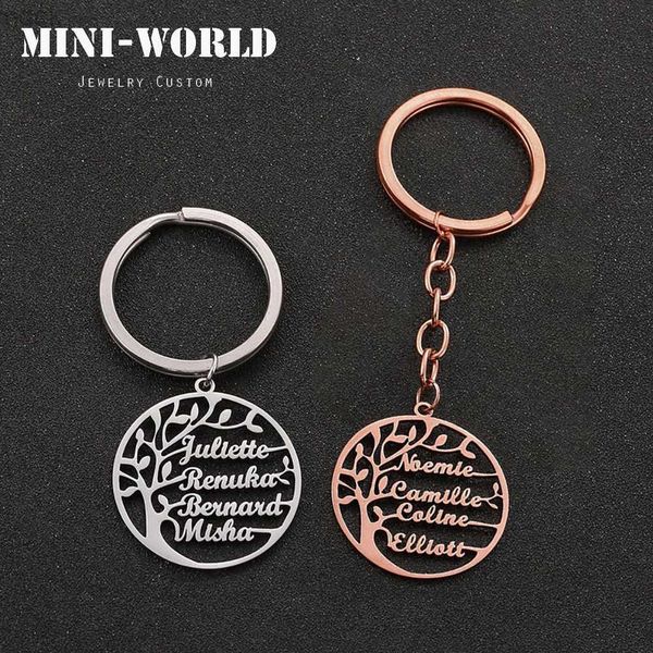 

key rings mini-world tree of life pendant keychain family member name stainless steel jewelry gift keychain for mother, Slivery;golden