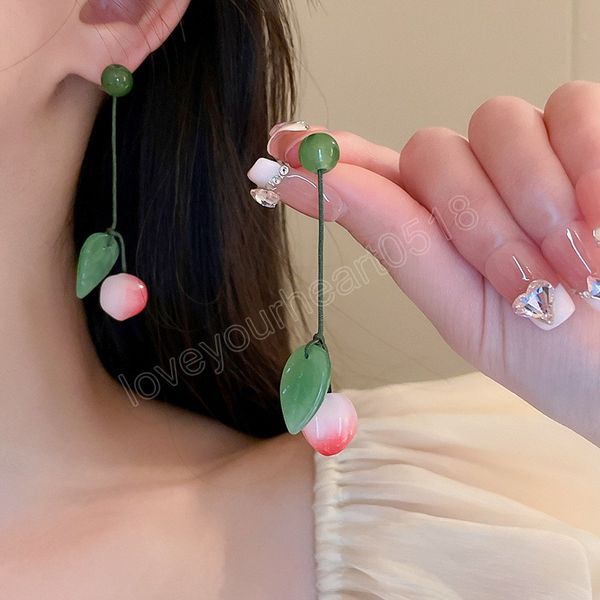 

peach tassel dangle earrings for women pastoral design light luxury earring fashion exquisite drop jewelry party girl gift, Silver