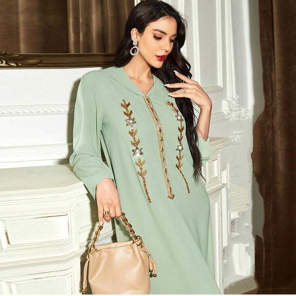 

mint green hooded dress diamond studded by leopard hand long, Black;gray