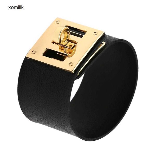

hermm designer bracelet trendy korean version wide leather couple cool feeling fashion simple and rotatable alloy clasp, Black
