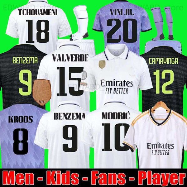 

benzema final soccer jerseys 22 23 24 football shirt vini jr tchouameni camavinga alaba asensio modric rodrygo valverde 2022 2023 camiseta m, Black