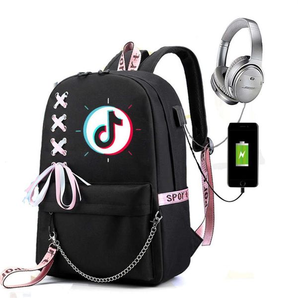 

backpack shoulder bag tik tok tiktok usb bag korean pack leisure pack2637
