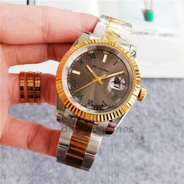 

abb_watches mens watch couple automatic mechanical watches with box men modern casual wristwatch dress gold watch simplicity stainless steel, Slivery;brown