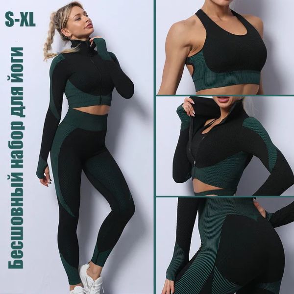 

new fashion yoga outfits 123pcs seamless women gym sports suits fitness set long sleeve clothing female 18 womens suit running clothes 23040, White;red