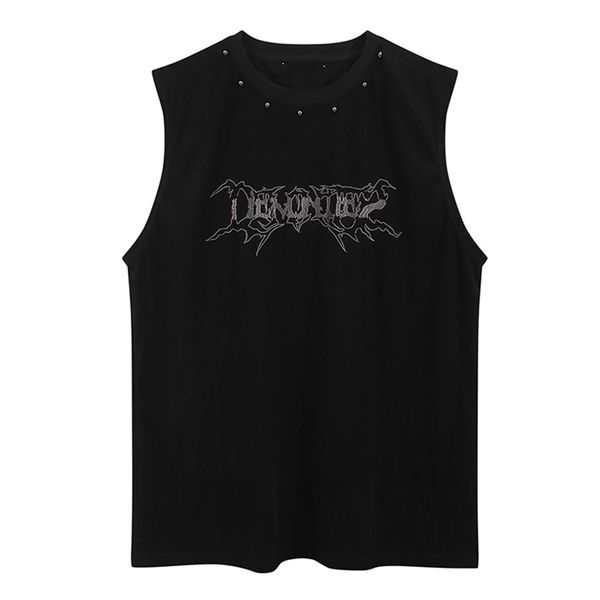 

men  tank aolamegs vintage men solid color letter print vest high street punk retro washed hip hop loose streetwear 230421, White;black