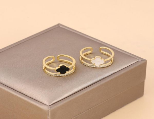 

luxury adjustable black white clover ring jewelry for women wedding gift9880146, Silver