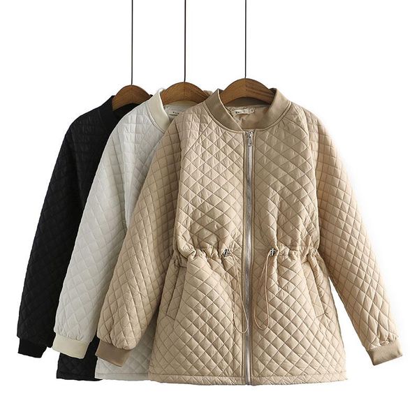 

leather femme winter coat women cotton jacket 2022 new korean fashion zipper parka clothing khaki black drawstring outerwear female