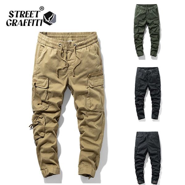 

men's pants 2023 new spring men's cotton cargo pants clothing autumn casual fashion elastic waist quality pantalones tipo cargo pa, Black