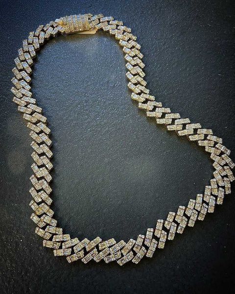 

luxury hip hop diamond custom cuban link necklace baguette moissanite chain iced out cuban link chain, Silver