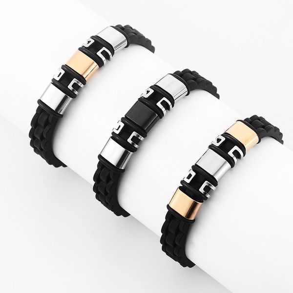 

men style black silicone chain bracelet sports wristband bracelets jewelry