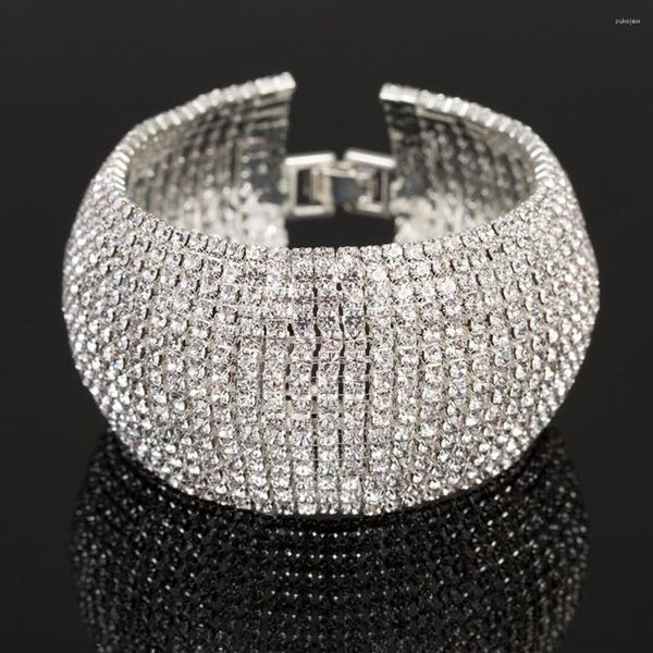 

link bracelets treazy luxury 15 row rhinestone full crystal bracelet for women wedding bridal gold silver color statement170q, Black