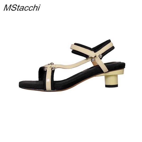 

sandals square toe designer genuine leather women's summer leisure elegant medium heel shoes 230406, Black