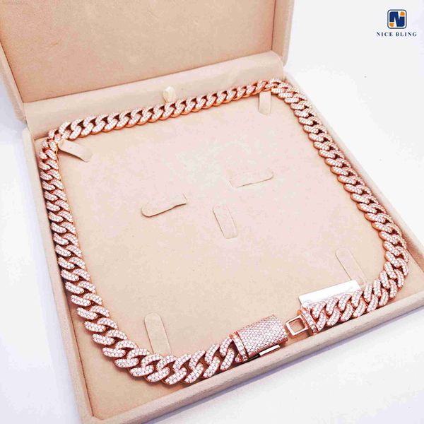 

13mm 24'' s925 hiphop jewelry vvs moissanite diamond cuban chain luxury miami cuban link chain necklace for men women, Silver