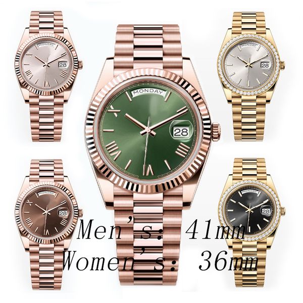 

DAY mens watches automatic machine 40mm lady 36mm woman Gold 904L stainless steel strap sapphire With diamond ST9 hidden folding buckle waterproof Dhgates, 24