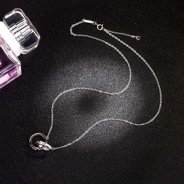 

designer925 silver necklace simple double ring pendant fashion collar chain couple tiffy first jewelry gift, Black