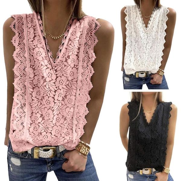 

tanks women's solid color lace tunic tank v neck fashion casual sleeveless shirts blouse vest with sheer back design, Black;white