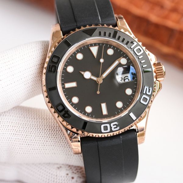 

reloj rose gold yacht watches mens watch rubber strap 2813 automatic machinery 30m waterproof ceramic bezel slide lock table button super wa, Slivery;brown