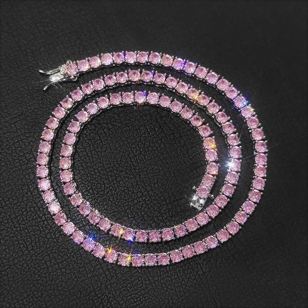 

nuoya fine jewelry colorful tennis chain necklace bling pink zircon silver tennis necklace women