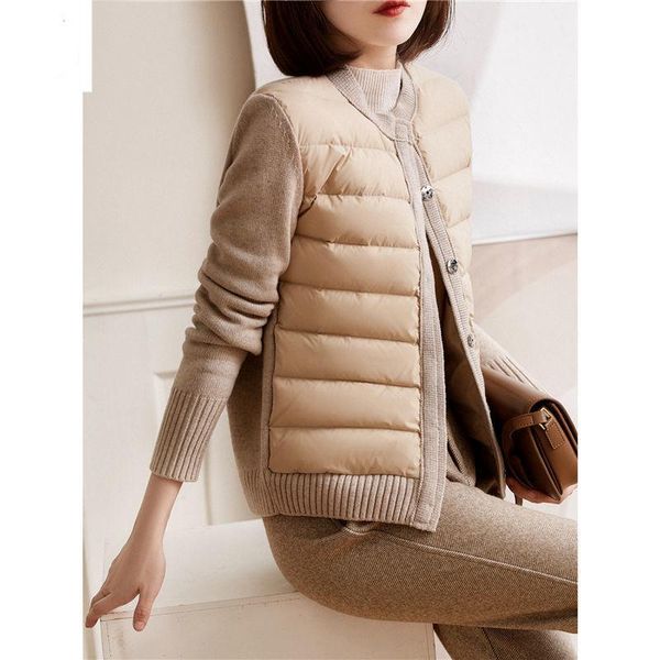 

leather new casual simple knitted cotton padded coat parka womens allmatch jackets women autumn winter jacket patchwork, Black