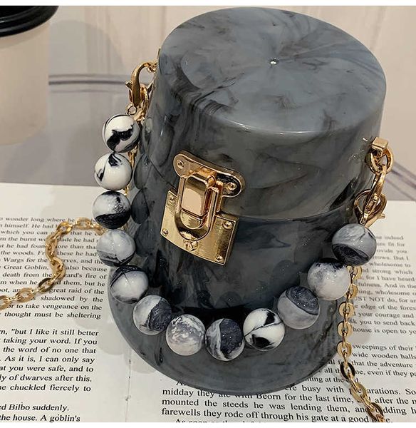 

evening bags marbling acrylic women's small handbag and purse beads handle tote designer chain shoulder crossbody bags for women j23042